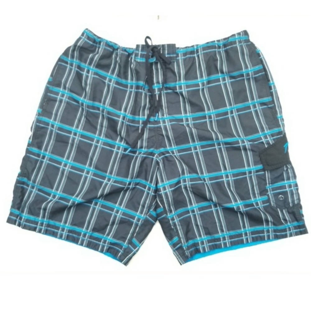 Speedo Mens Blue Black Plaid Swim Trunks